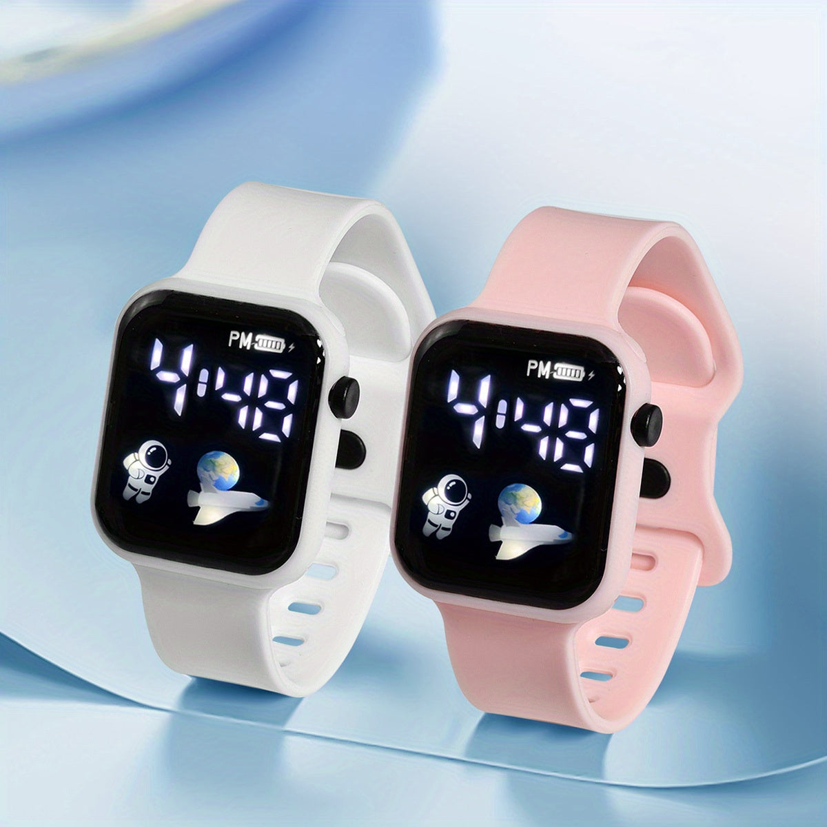 2pcs Astronaut Pattern LED Screen Electronic Watch for Boys Girls Teens