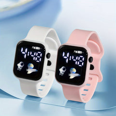 2pcs Astronaut Pattern LED Screen Electronic Watch for Boys Girls Teens