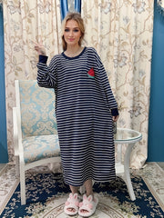 Watermelon Print Lounge Dress Long Sleeve Striped Home Dress