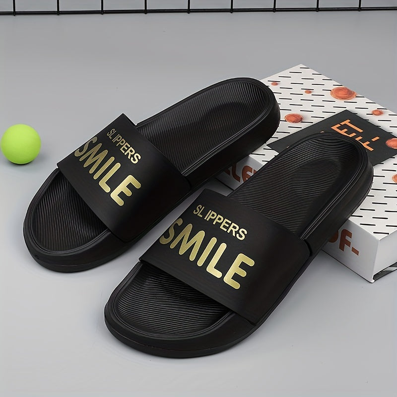 Men's Letter Print Non Slip Slides Lightweight Open Toe Quick Dry Slippers