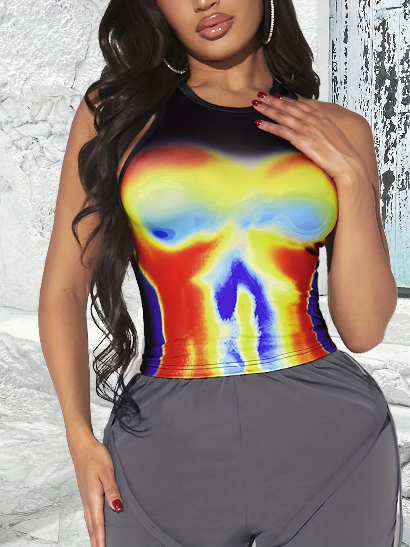 Colorful Print Tank Top Women's Sleeveless Top
