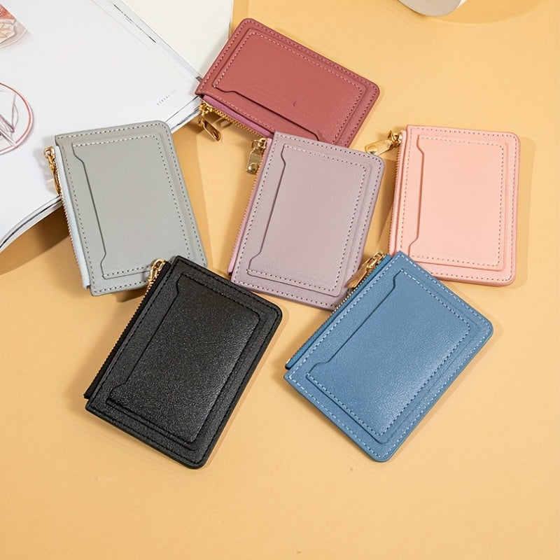 Slim Card Holder Keychain Faux Leather Wallet Card Slots Coin Purse