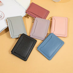 Slim Card Holder Keychain Faux Leather Wallet Card Slots Coin Purse