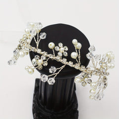 Faux Pearl Rhinestone Wristband Mesh Ribbon Bridal Wedding Accessory