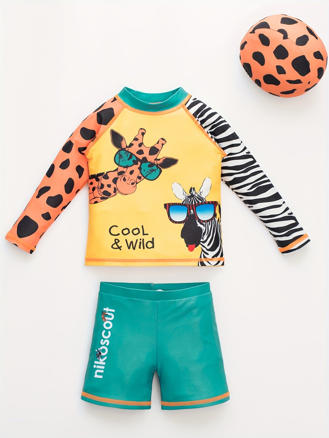 Boy's Cartoon Zoo Swimsuit Set with Swimming Cap