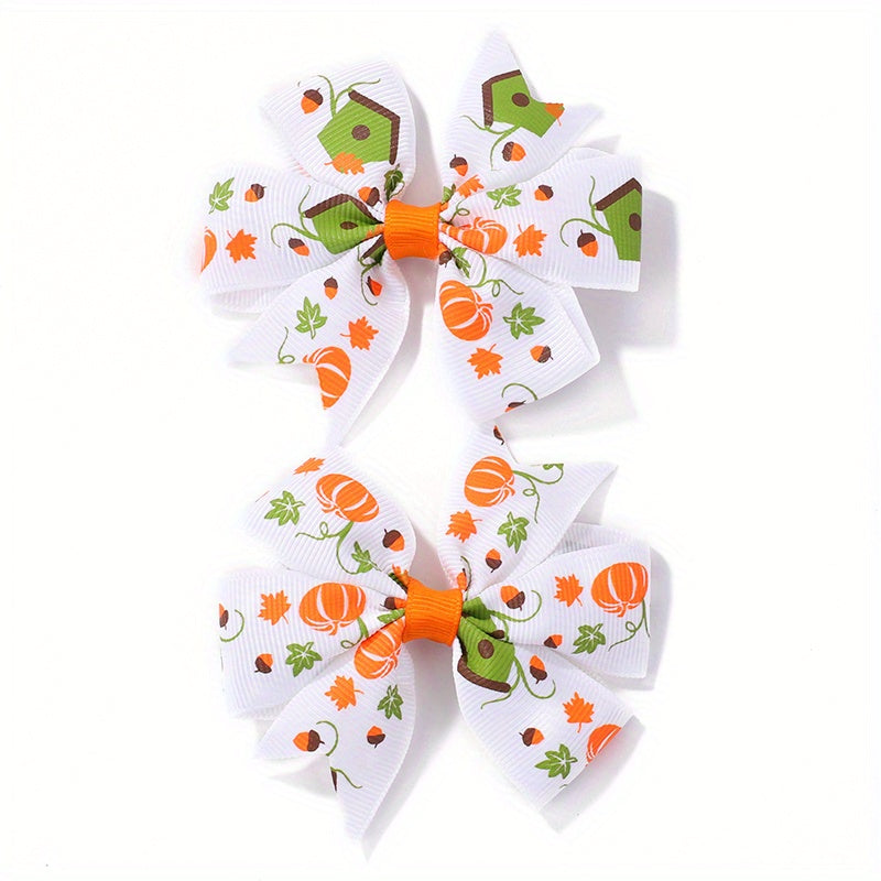 2pcs Halloween Bow Hair Clips Multicolor Sets for Baby Girls