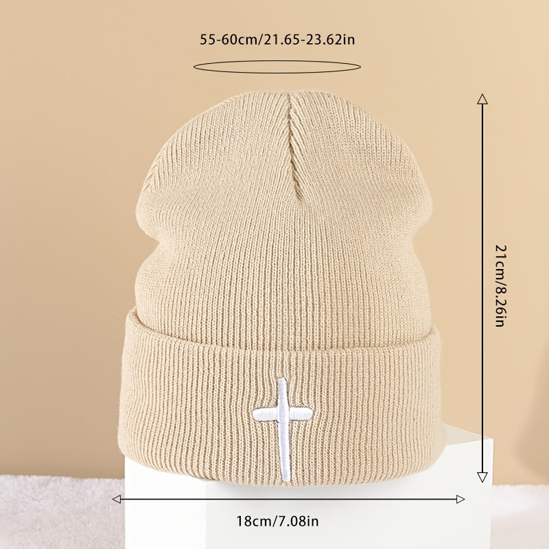Cross Embroidery Knitted Hat Men's Beanie