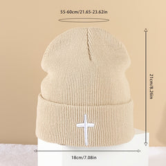Cross Embroidery Knitted Hat Men's Beanie