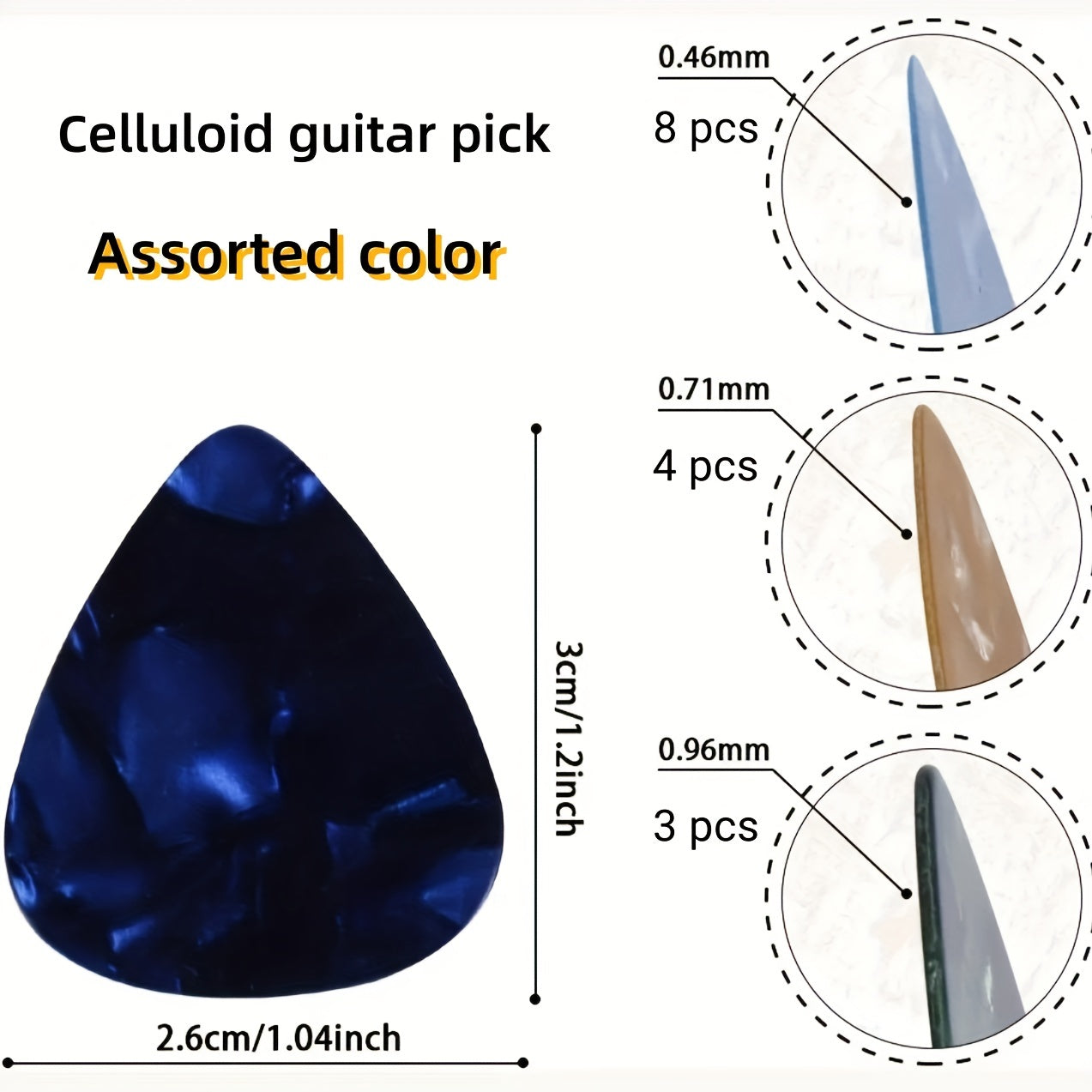 15pcs Celluloid Guitar Picks with Storage Box + 3pcs 0.46, 0.71, 0.96mm Picks