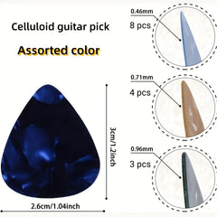 15pcs Celluloid Guitar Picks with Storage Box + 3pcs 0.46, 0.71, 0.96mm Picks