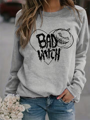 Halloween Bad Witch Print Sweatshirt Long Sleeve Crew Neck Women's Clothing