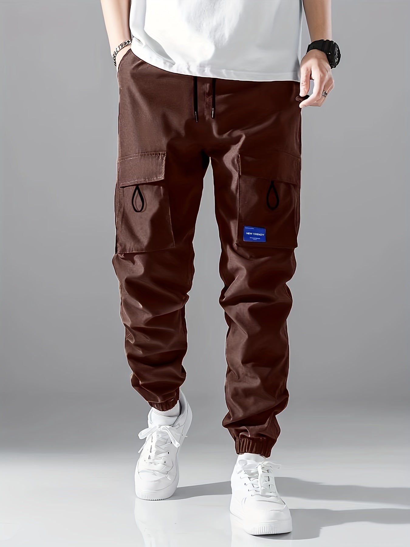 Men's Drawstring Cargo Pants Flap Pocket Jogger Pants