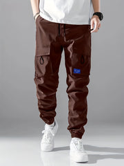 Men's Drawstring Cargo Pants Flap Pocket Jogger Pants