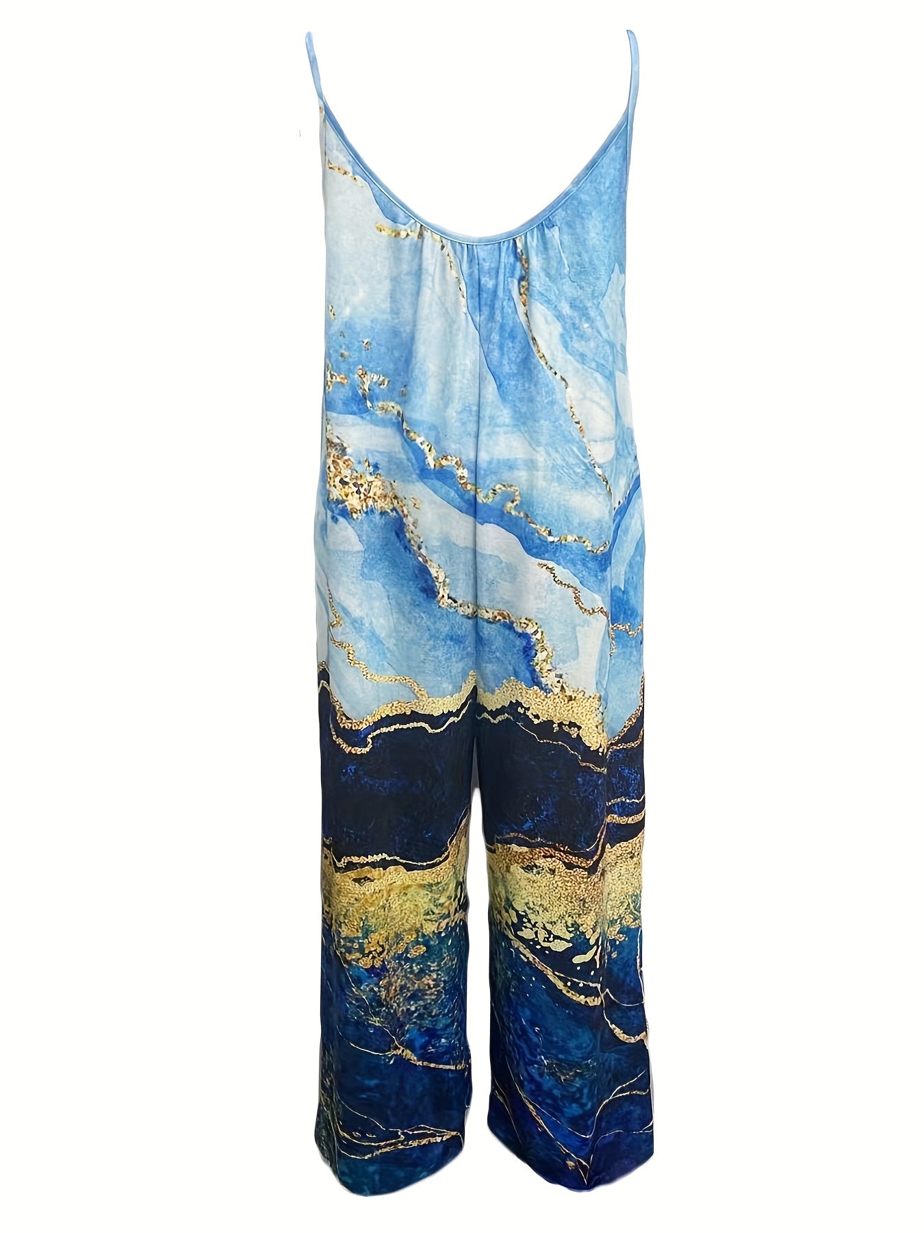 Graphic Print V Neck Jumpsuit Sleeveless Casual Wear