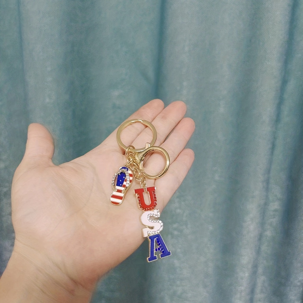American Flag Alloy Inlaid Diamond Keychain Independence Gift