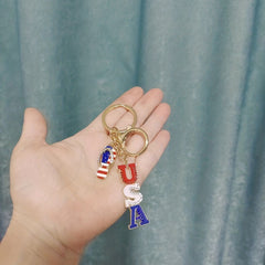 American Flag Alloy Inlaid Diamond Keychain Independence Gift