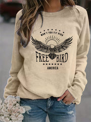 Eagle America Print Sweatshirt Crew Neck Casual Long Sleeve