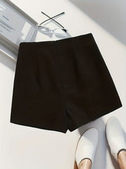 Double Breasted Wool Shorts High Waist Zip Back