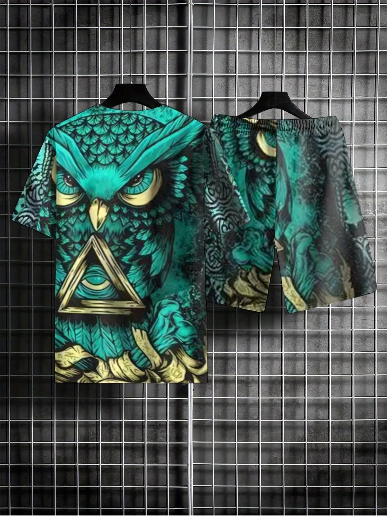Men's Mythical Owl Graphic T shirt & Shorts For Halloween