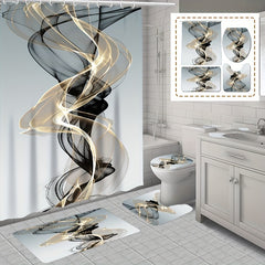 4pcs Modern Art Shower Curtain Set with Non-Slip Bathroom Rug