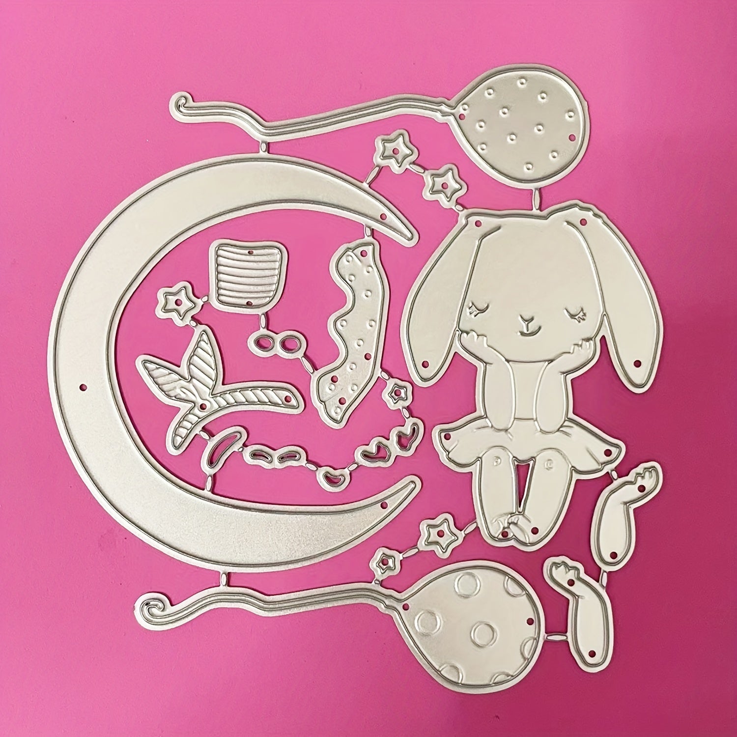 Moon Bunny Cutting Dies Animal Bow Balloon Rabbit Metal Stencil