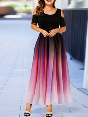 Gradient Cold Shoulder Maxi Dress Women's Clothing