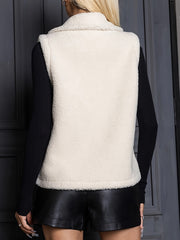 Plush Sleeveless Jacket with Dual Pockets for Women