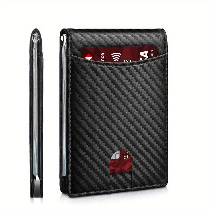 Men's Carbon Fiber Wallet RFID Blocking Credit Card Holder Money Clip