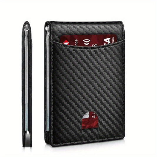 Men's Carbon Fiber Wallet RFID Blocking Credit Card Holder Money Clip