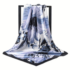 Graffiti Flower Print Scarf Silk Square Head Wrap Sunscreen Travel Beach Towel