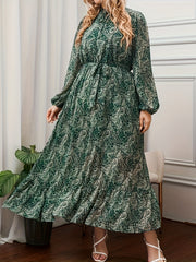 Paisley Print Lantern Sleeve Maxi Smock Dress