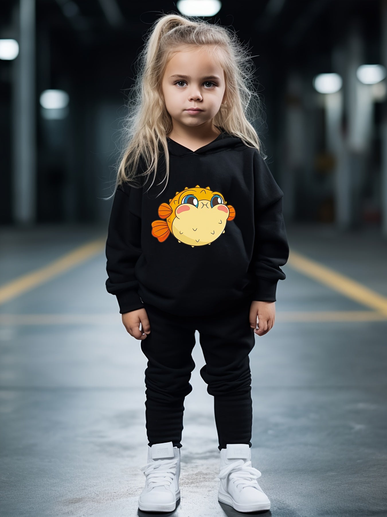 OERYUI Kids Cartoon Globefish Print Hoodies Pants Set
