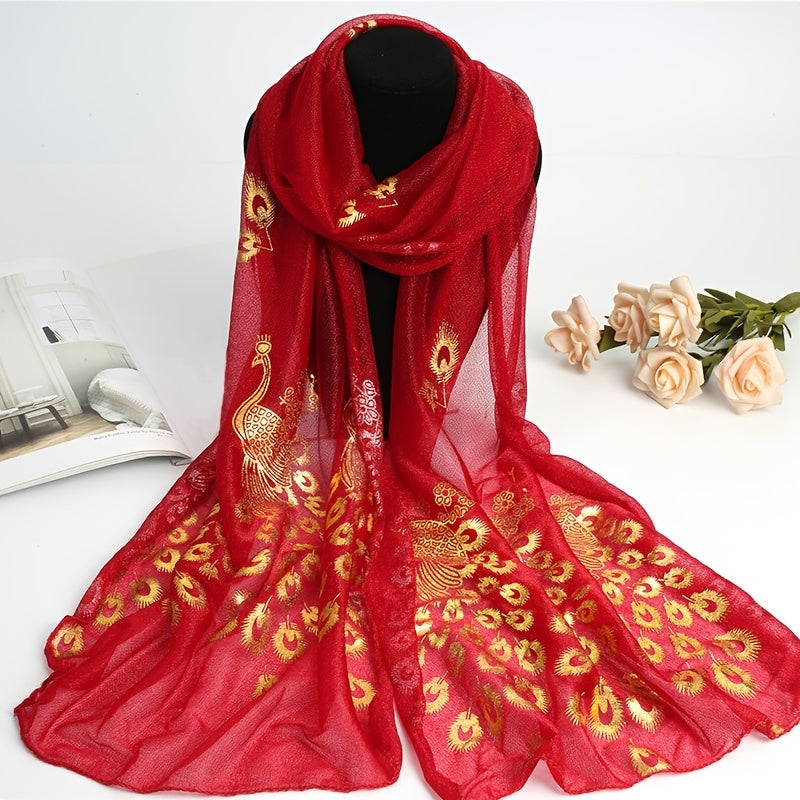 Hot Stamping Peacock Pattern Scarf Solid Scarf Womens Winter Scarf Soft Scarf