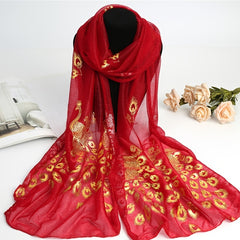 Hot Stamping Peacock Pattern Scarf Solid Scarf Womens Winter Scarf Soft Scarf