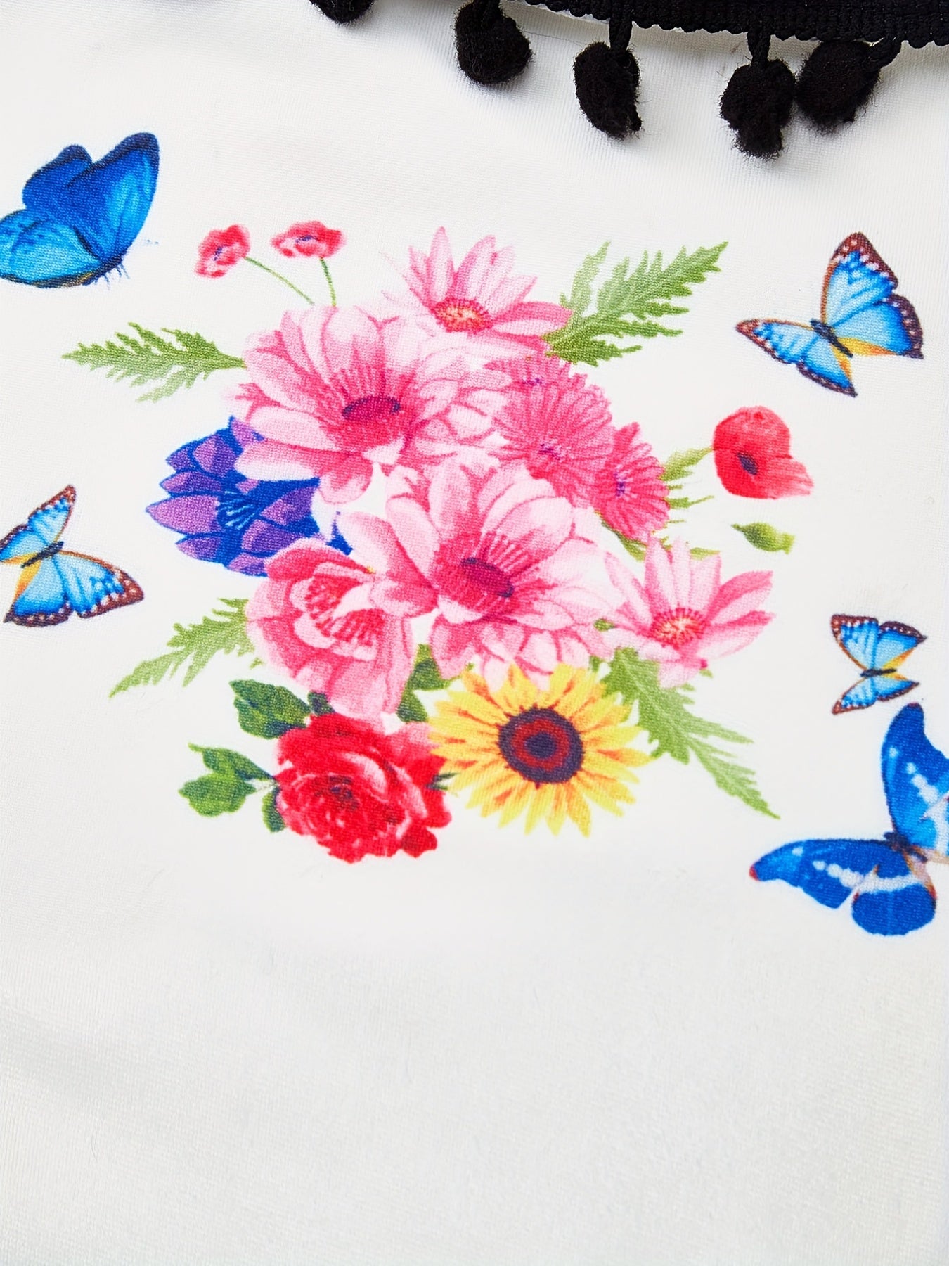 Floral Puffy Skirt & Butterflies Romper Set
