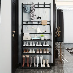 Shoe Storage Rack With Clothes Storage Shelf & Hooks