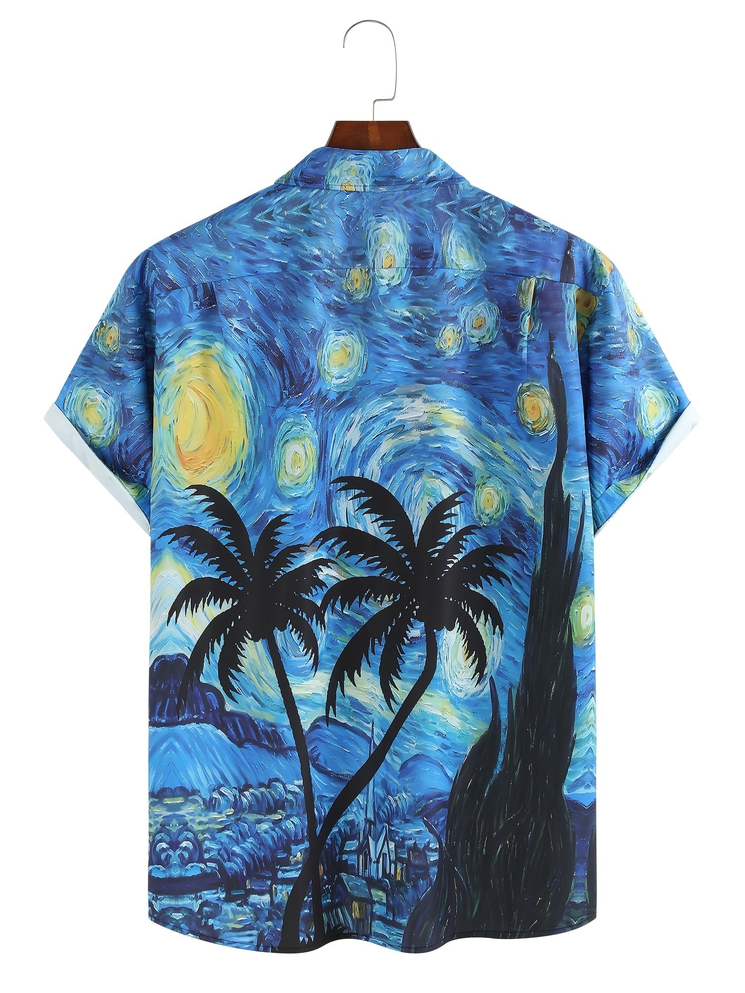 Men's Starry Night Print Short Sleeve Shirt for Summer