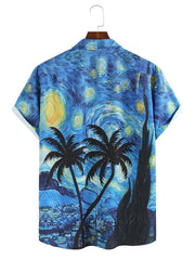 Men's Starry Night Print Short Sleeve Shirt for Summer