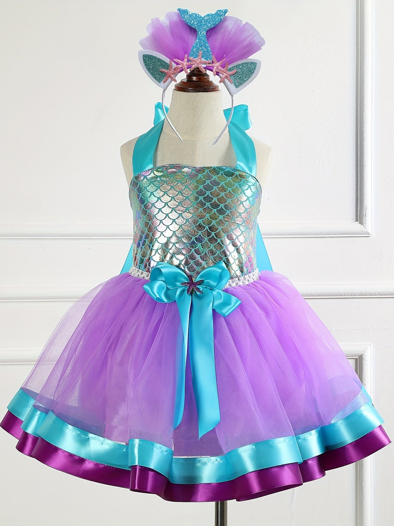 Girls Mermaid Costume Outfits Mermaid Tutu Dress With Headband