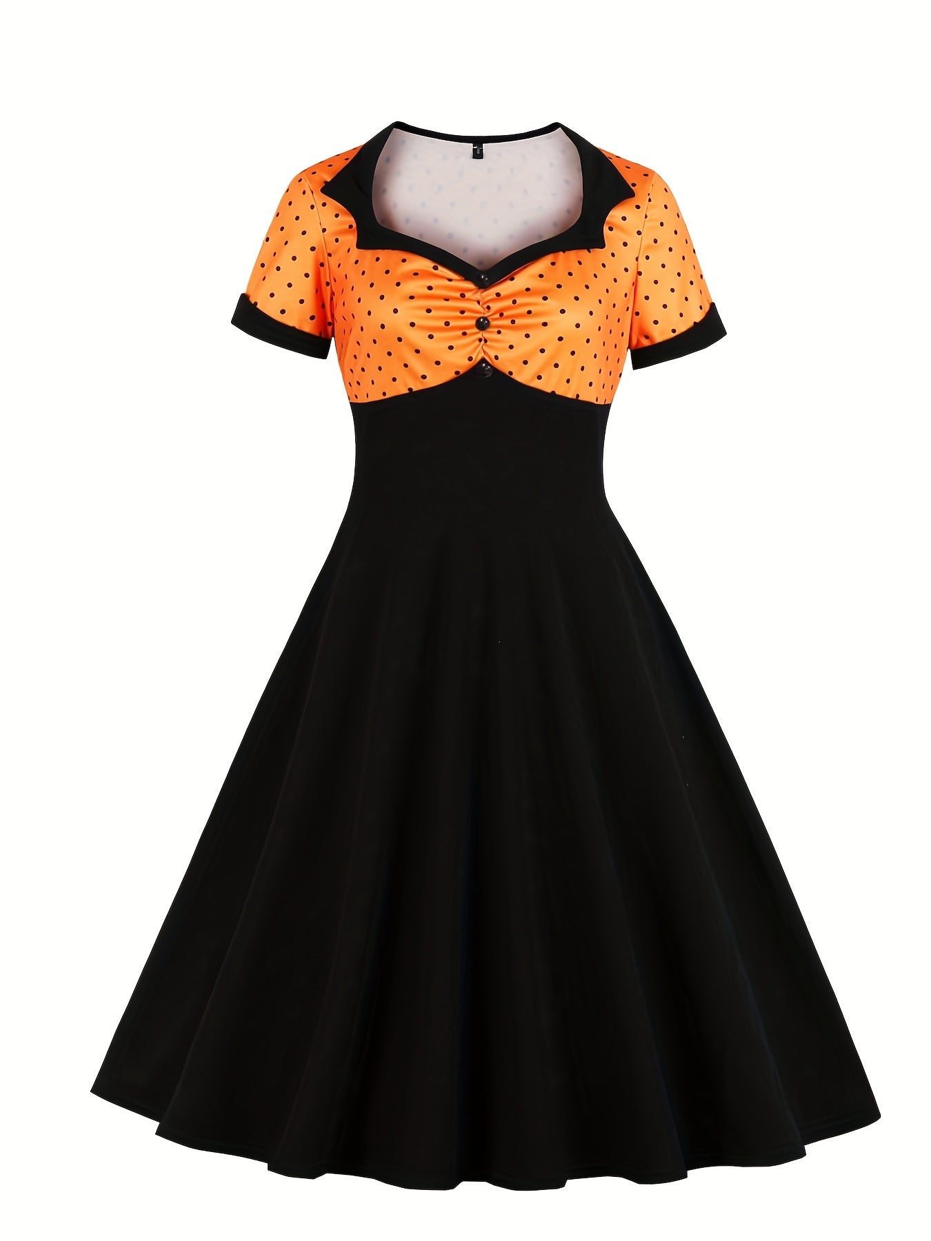 Women's Plus Colorblock Polka Dot Print Sweetheart Neck A line Occasion Dress