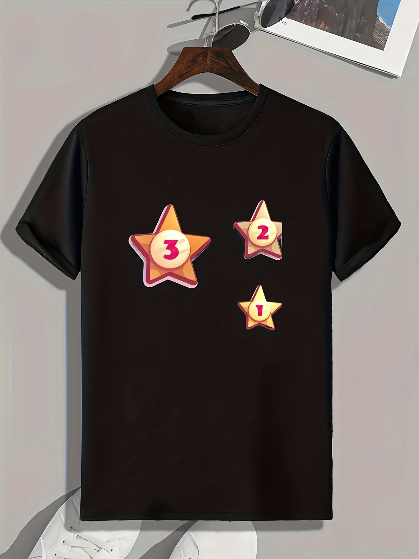 Star Pattern Print Men's Comfy Sports T-shirt