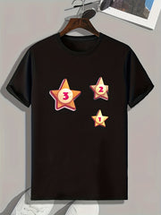 Star Pattern Print Men's Comfy Sports T-shirt