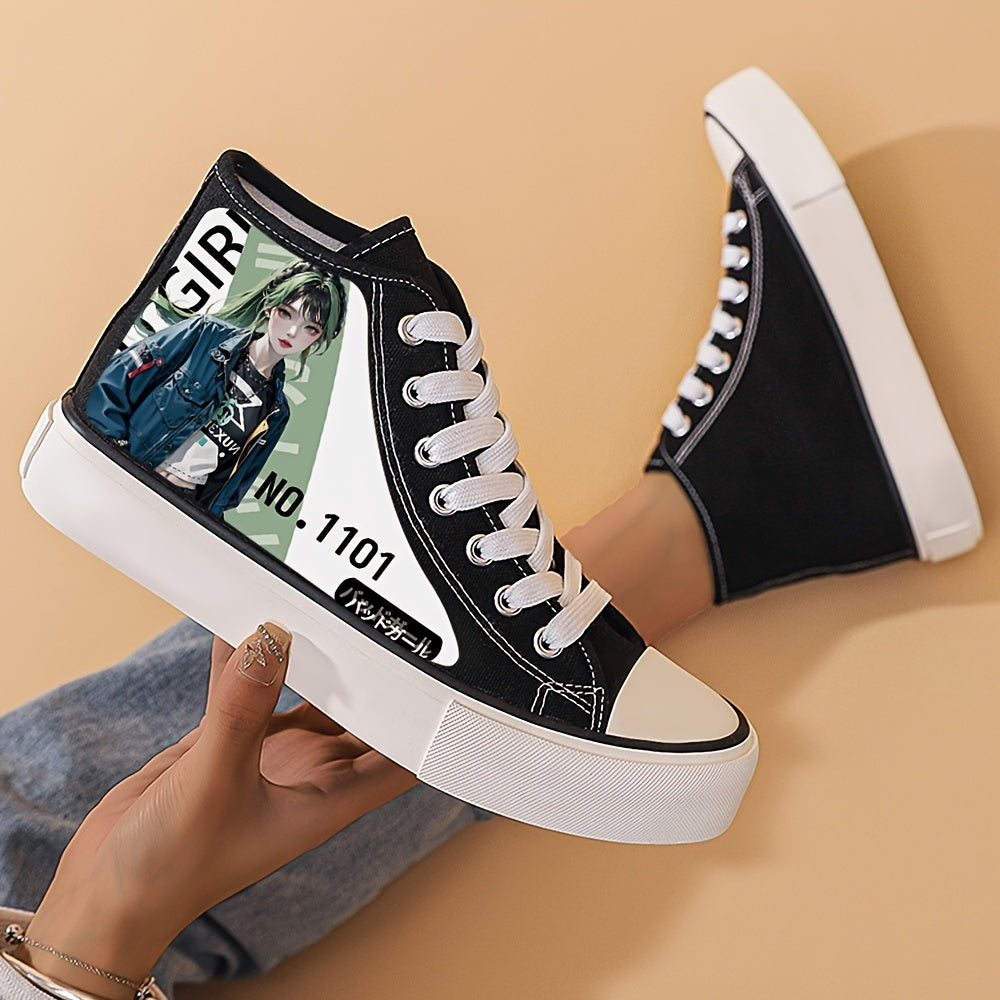Anime Girl Pattern Lightweight High Top Canvas Sneakers