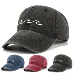 Wave Embroidery Baseball Cap Vintage Washed Distressed Sun Hat