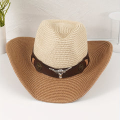 Stitching Contrast Cow Head Decor Western Cowboy Hat