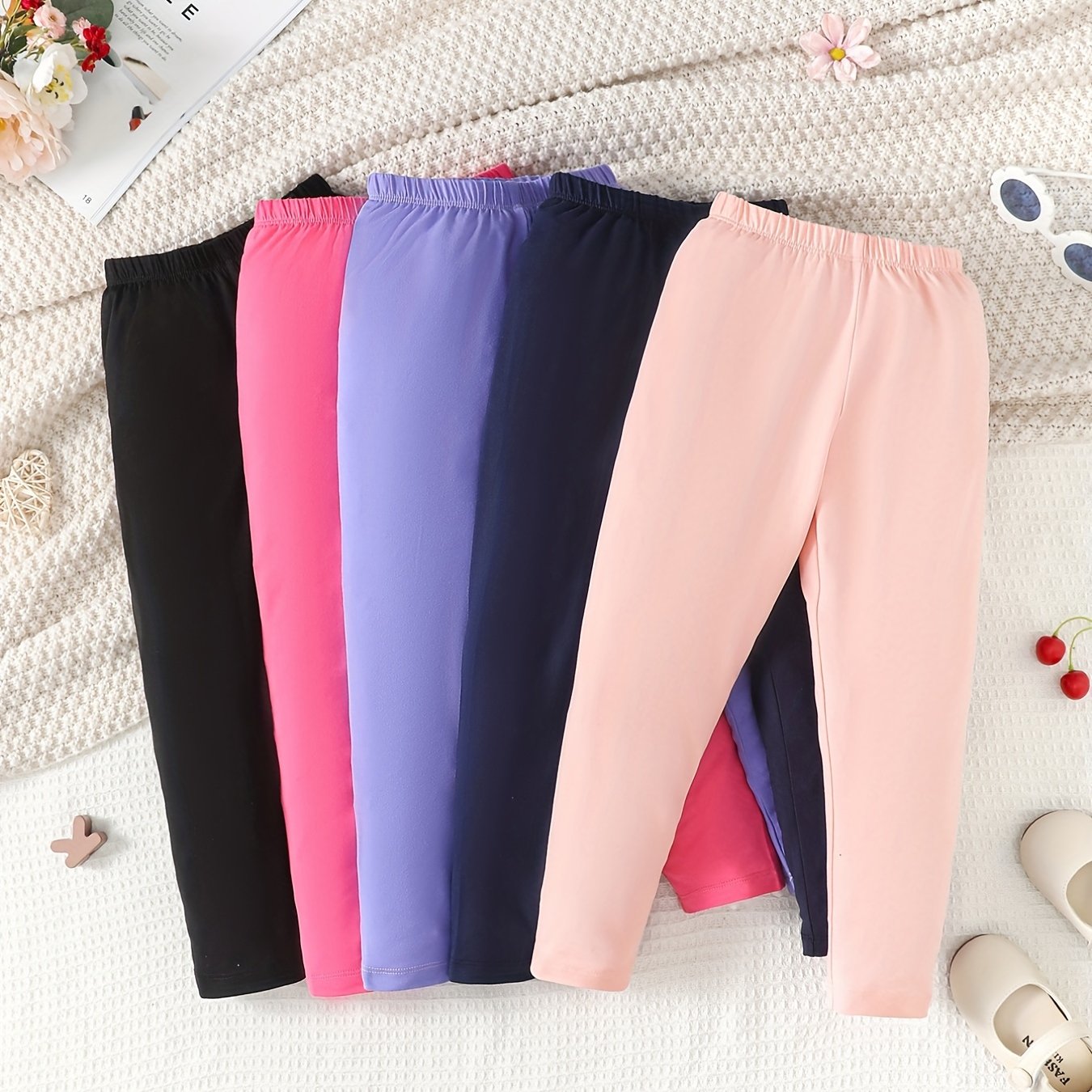 4pcs Girls' Skinny Leggings Set Stretch Ankle Length Kids Outfit