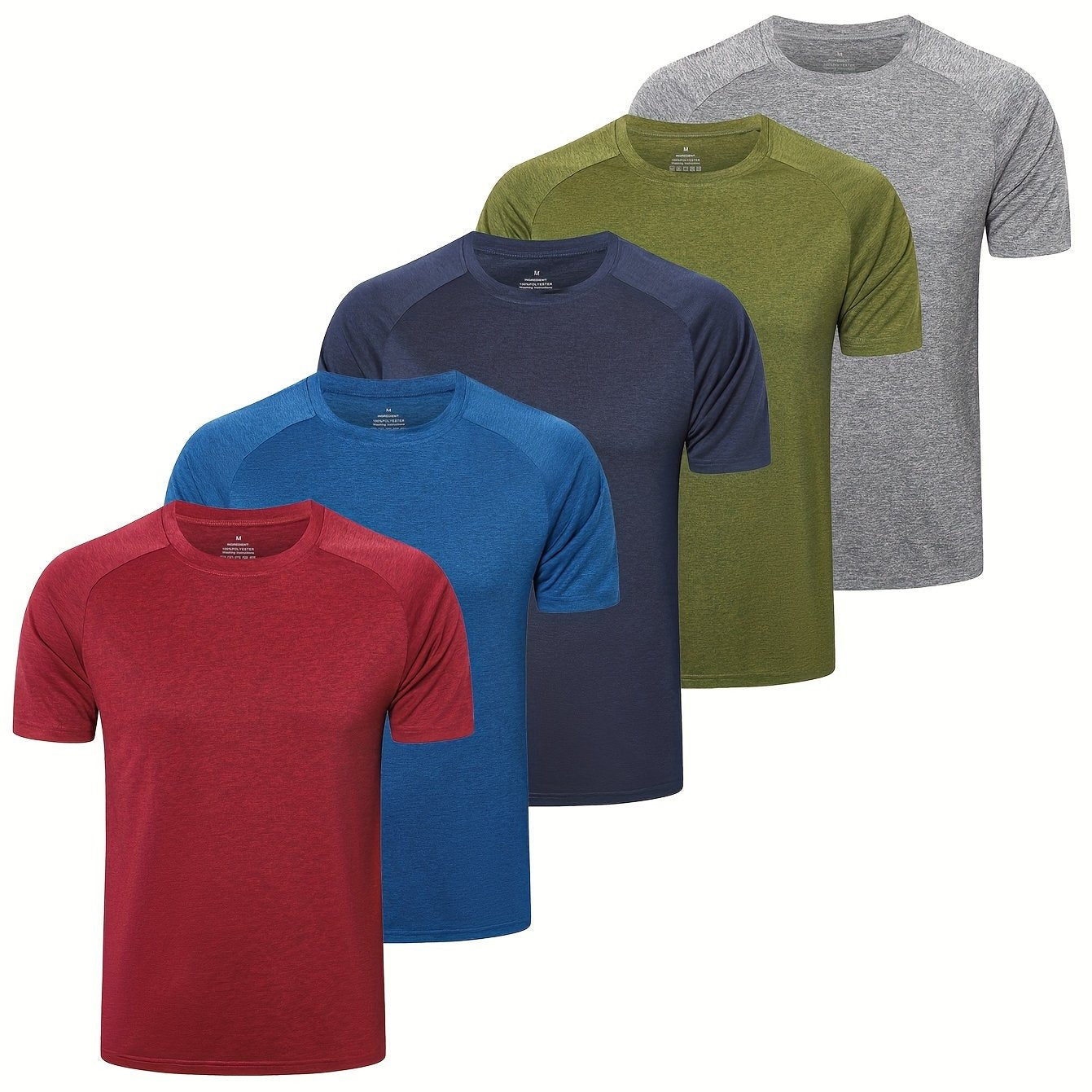5 Pcs Men's Solid Short Sleeve Quick Dry T-Shirt for Gym Training
