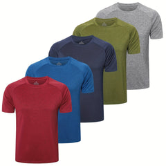 5 Pcs Men's Solid Short Sleeve Quick Dry T-Shirt for Gym Training