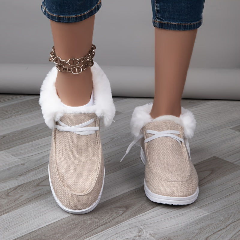 Women's Faux Fur Low Canvas Shoes Winter Flats