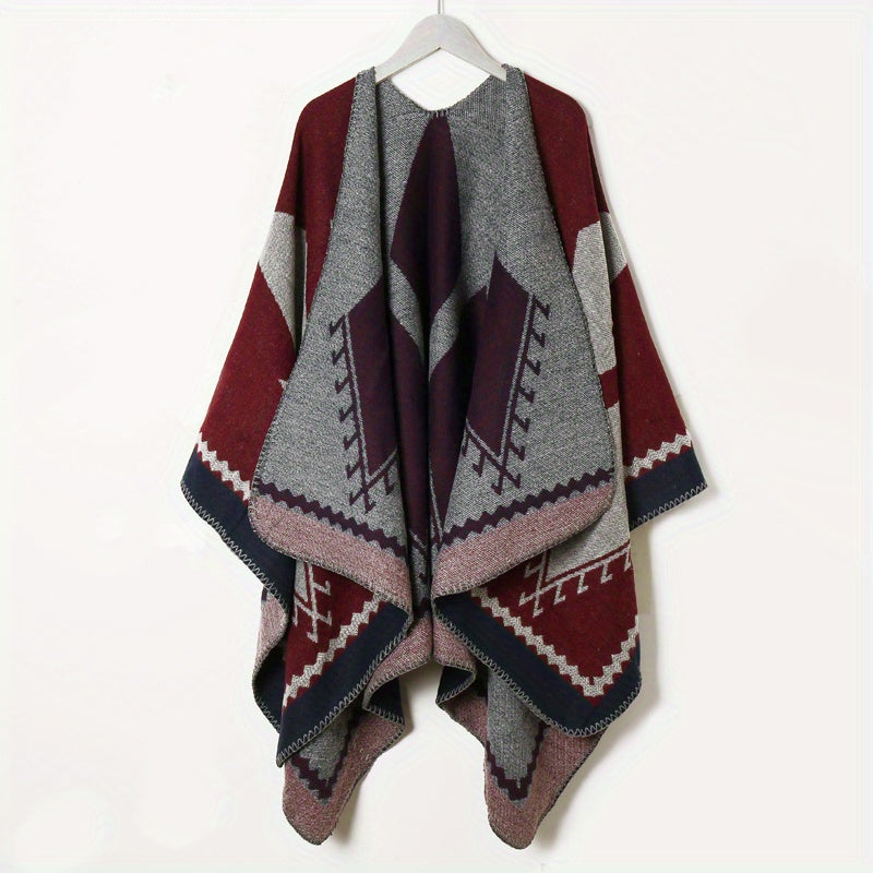 Vintage Jacquard Large Shawl Cashmere Cape Scarf Blanket Poncho